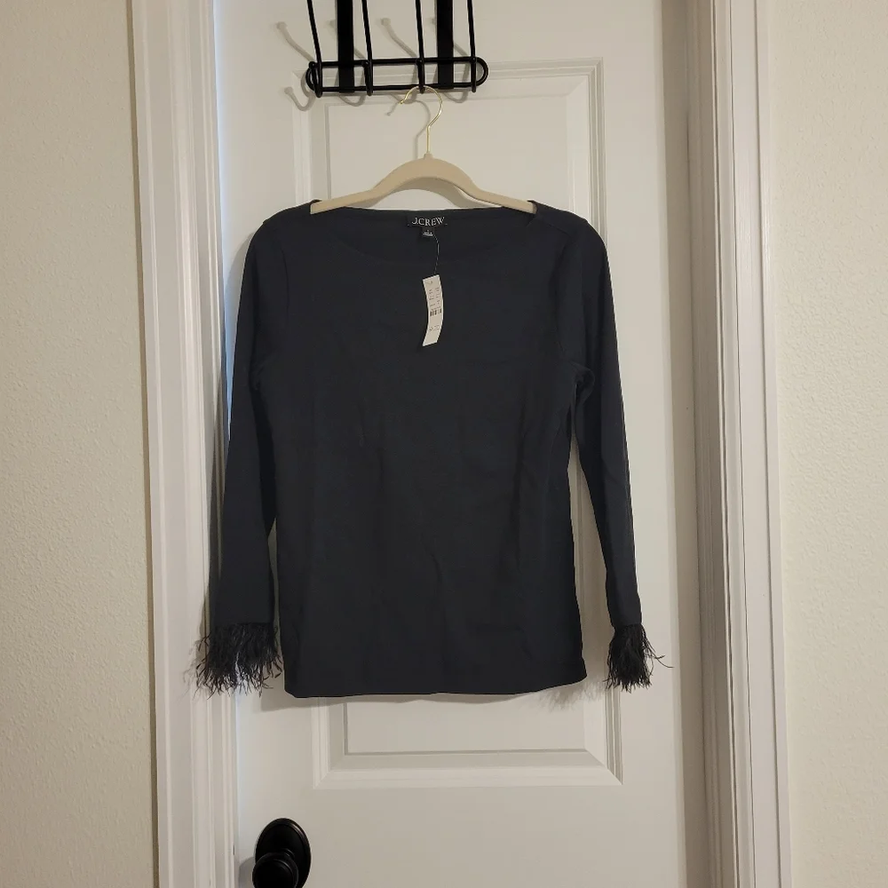 Feather-trim long-sleeve shirt